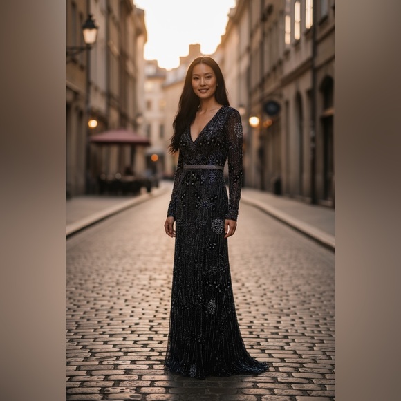 NWT Mac Duggal Sample One Of !! Embellished Long Sleeve Gown 2 - Picture 3 of 16